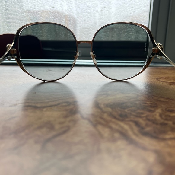 GUCCI GG 0225s 001 Oversized Round Gold Grey Sunglasses - Picture 3 of 11